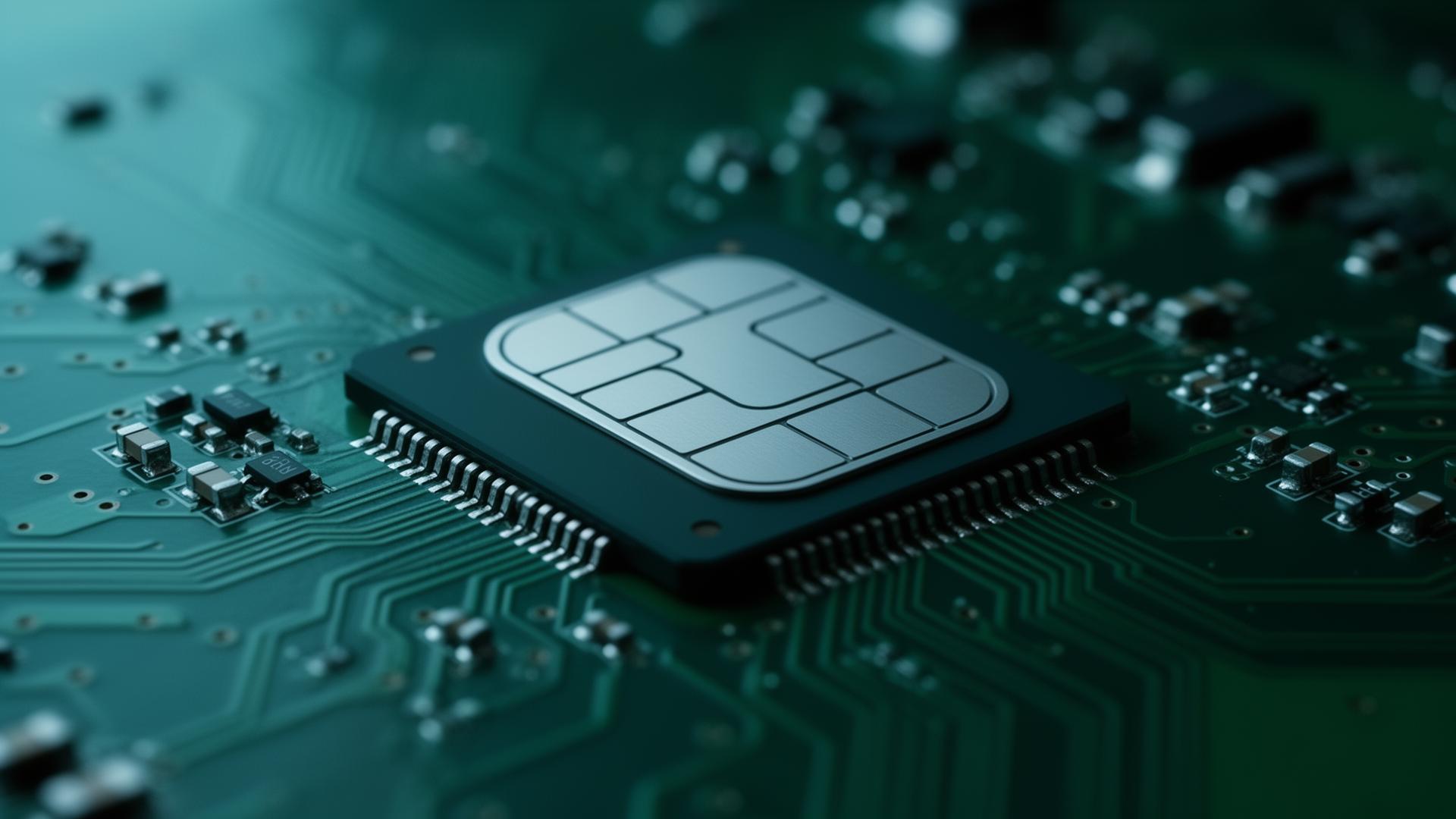 Macro view of a payment chip on a circuit board