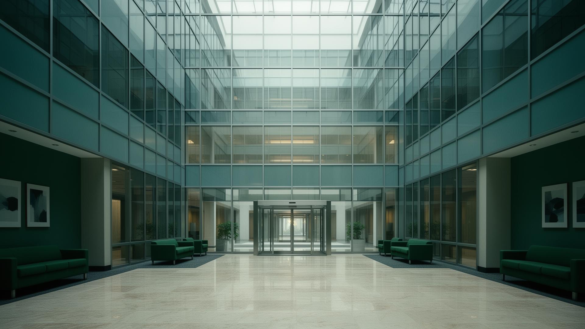 Glass atrium of a corporate insurance office